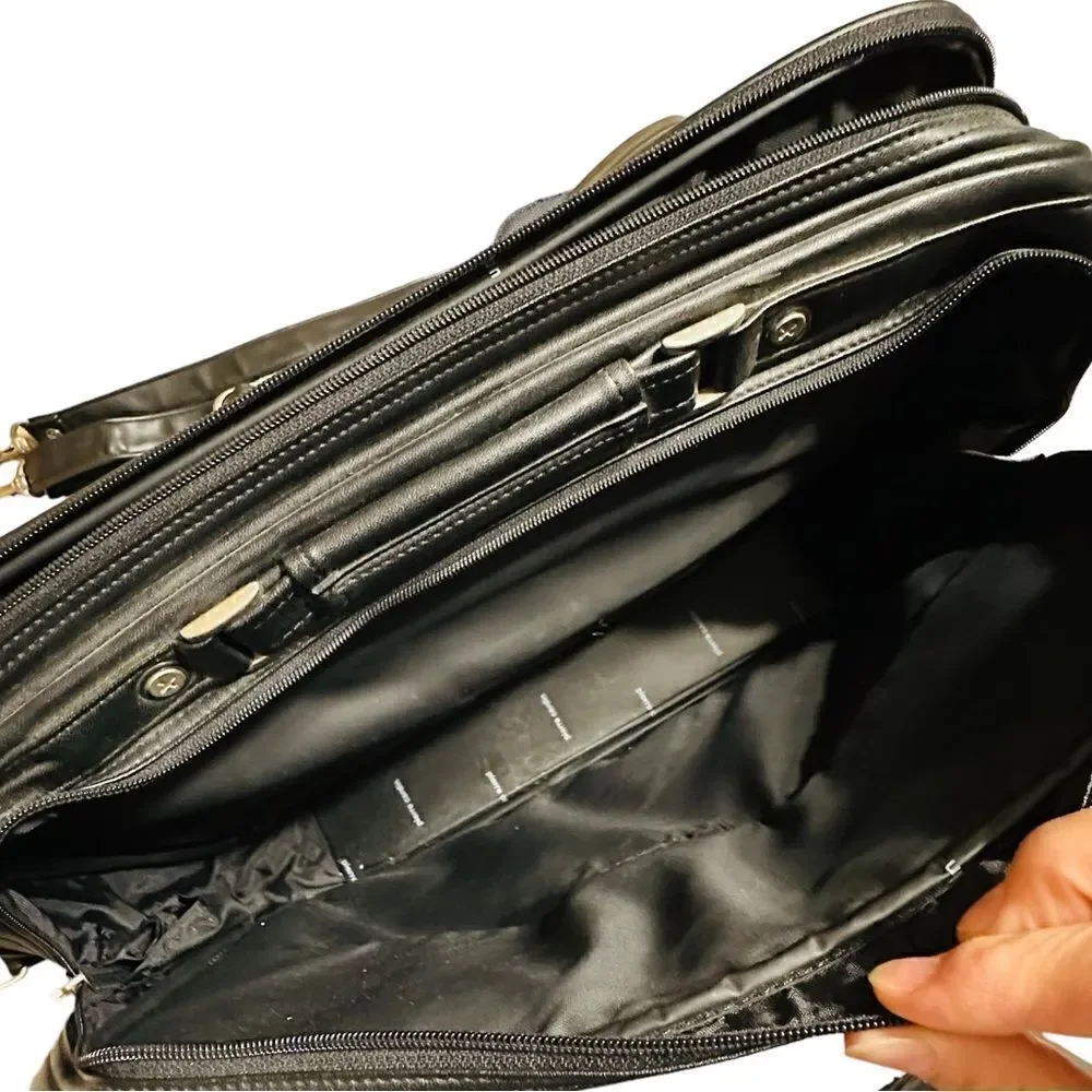 Pierre Cardin Black Leather Look Laptop Bag / brief case